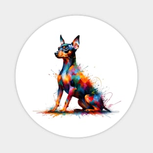 Elegant Miniature Pinscher in Colorful Splash Art Style Magnet